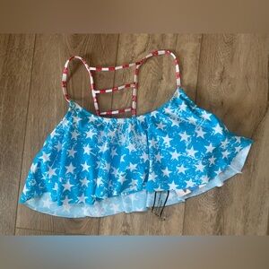 Blue Star Print Bikini Top youth L or adult M